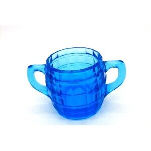 Vintage Indiana Glass Tiara Aqua Blue Barrel Open Sugar Bowl